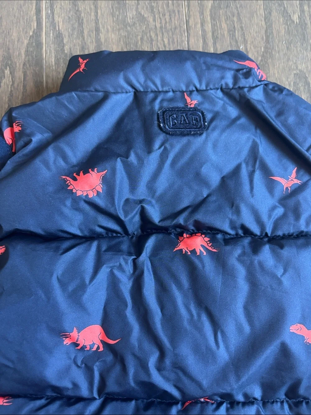 Gap Navy Puffer Vest Dinosaur Print